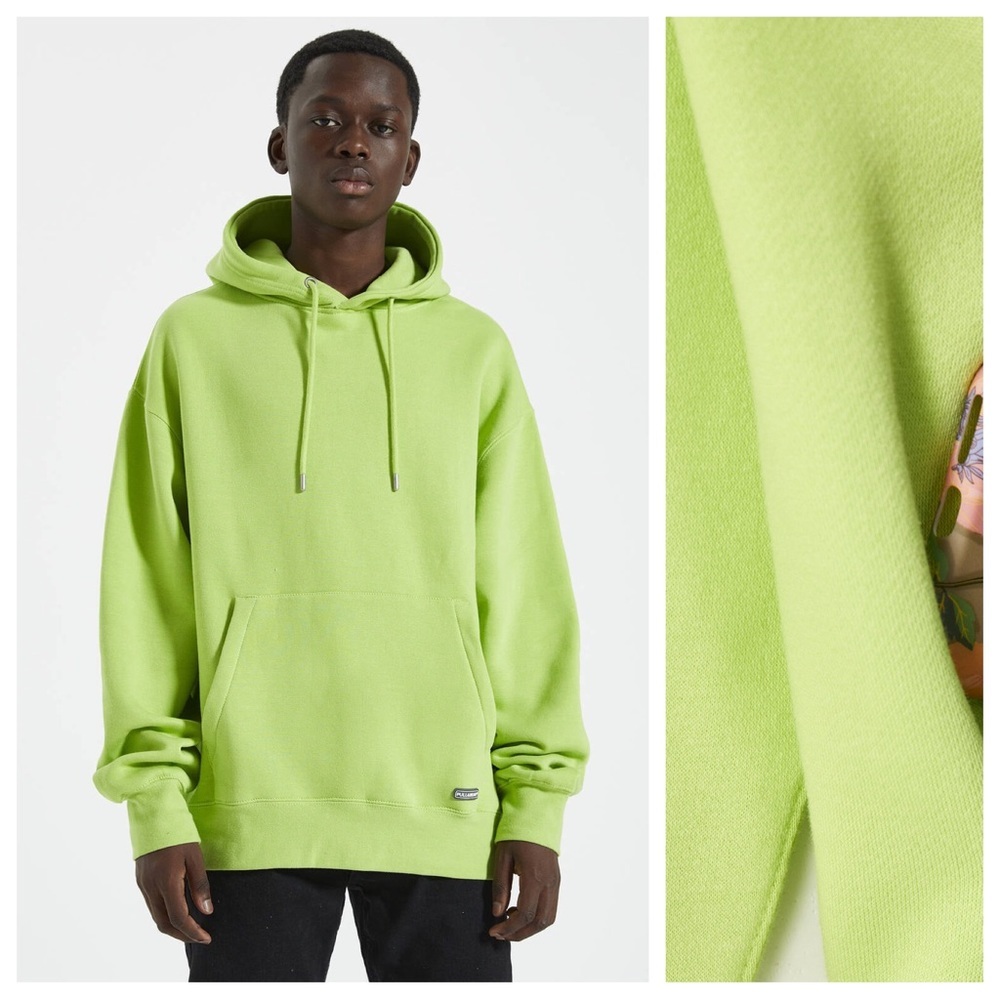 NWOT. Pull & Bear Man Neon Green Basic Hoodie Loose Fit Sweatshirt. Size L.